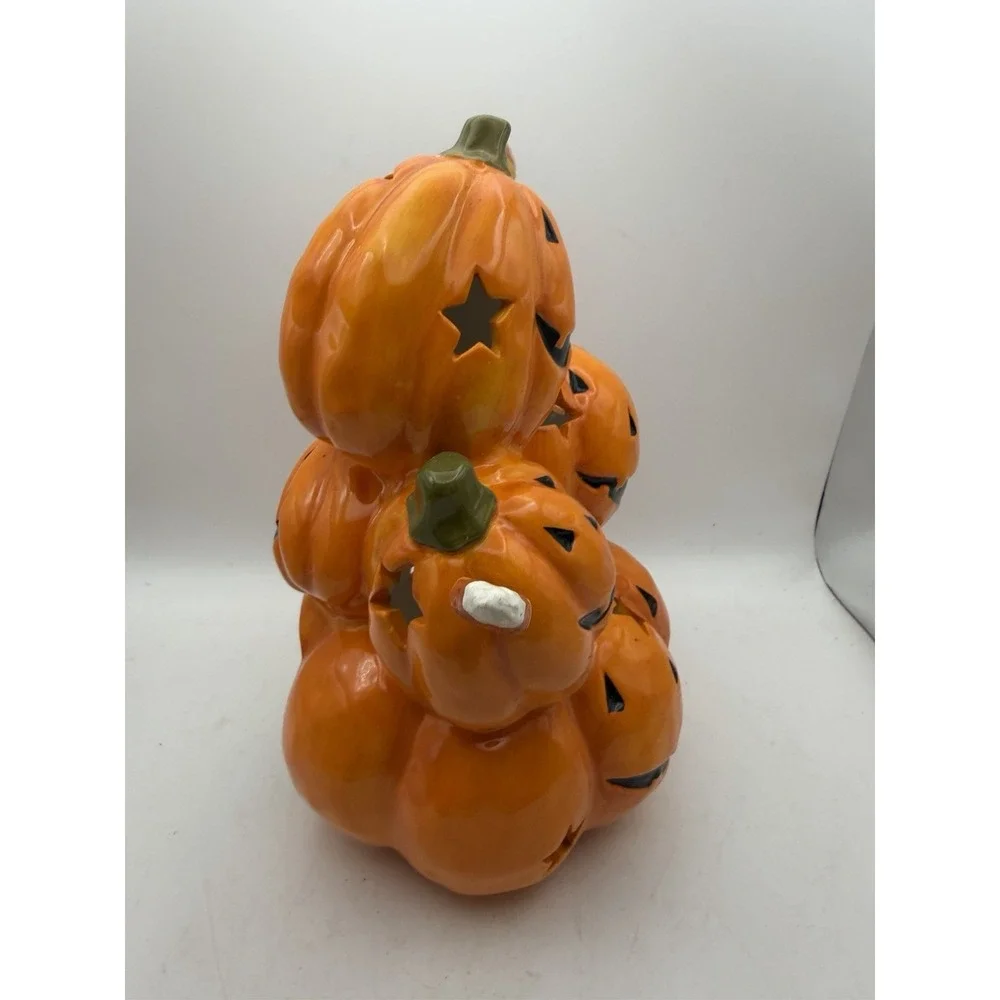 Vintage Ceramic Jack O' Lantern Pumpkin Candle Holder Candy Corn Halloween Decor